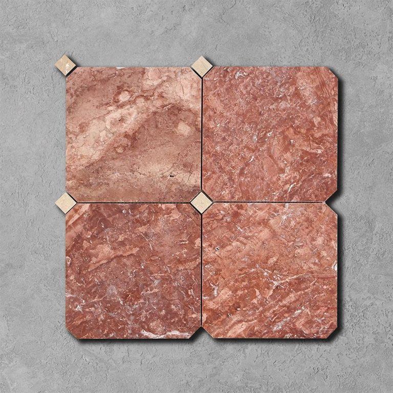 Pink Travertine and Ivory Limestone Midi Octagon Marble Mosaic