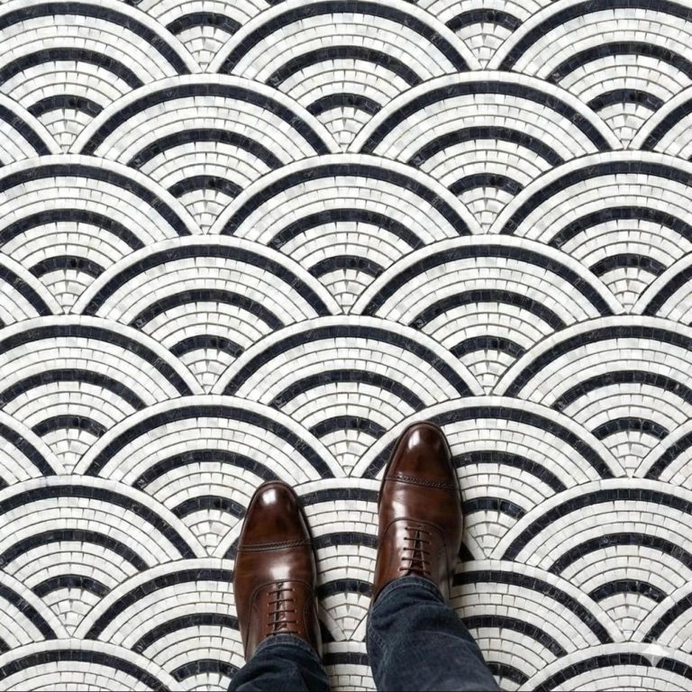 White and Black Marble Fan Scallop Mosaic