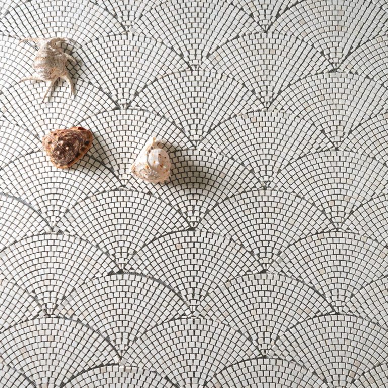 White Emperador Fan Scallop Marble Mosaic