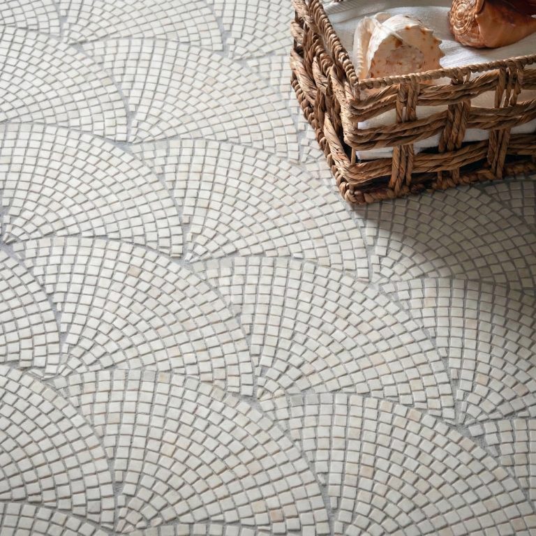 White Emperador Fan Scallop Marble Mosaic