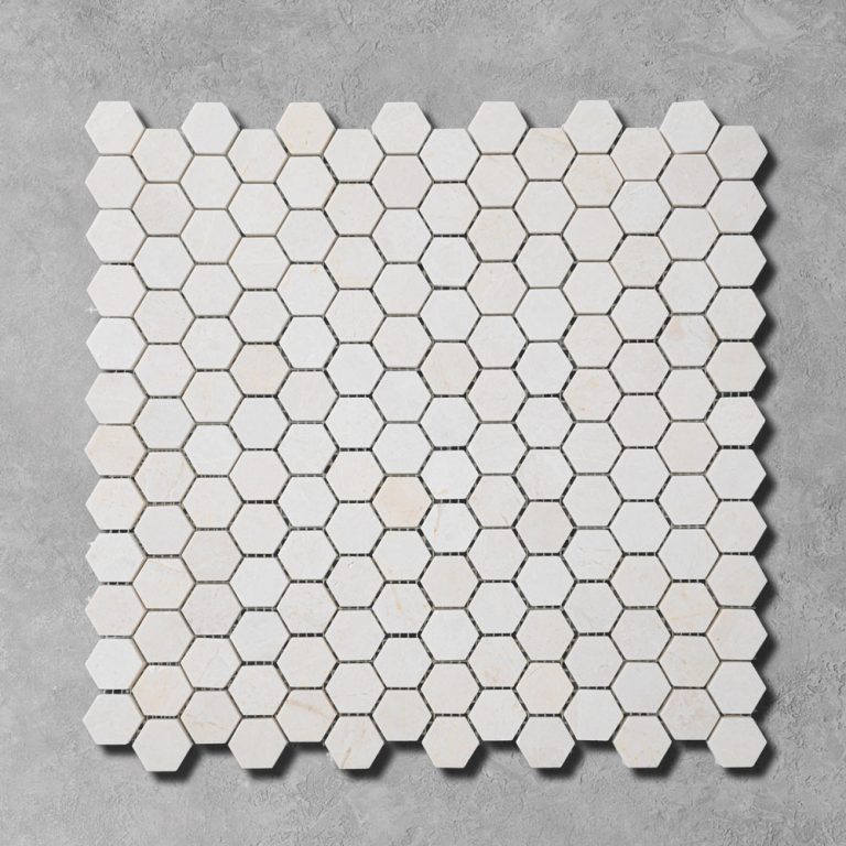 White Emperador Marble Penny Hexagon Mosaic