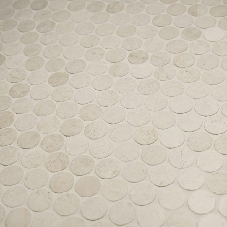 White Emperador Marble Penny Round Mosaic