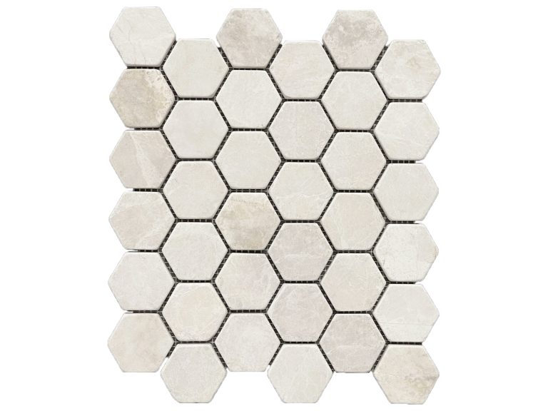 White Emperador Tumbled Hexagon Mosaic