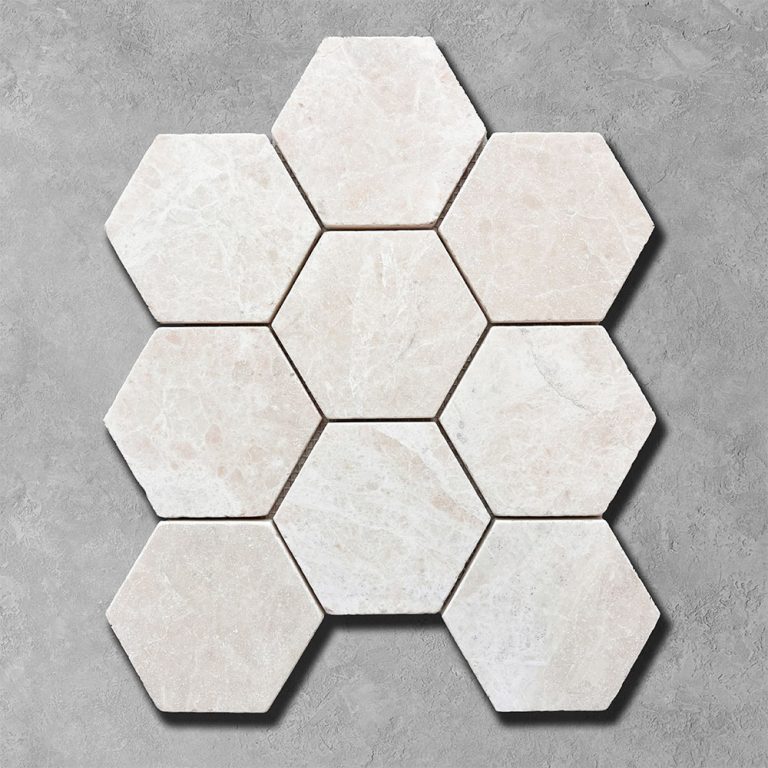 White Emperador Marble Tumbled XL Hexagon Mosaic