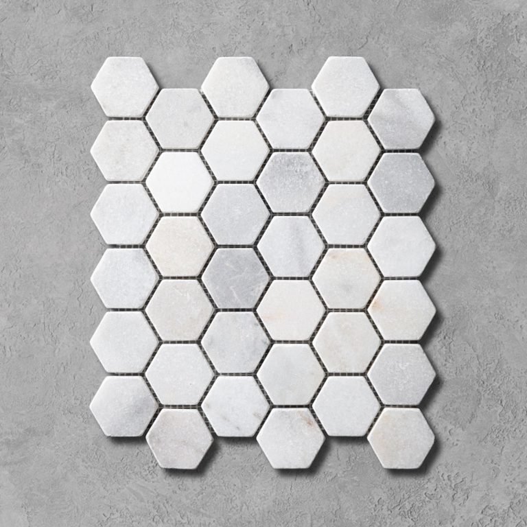 Aegean White Marble Tumbled Hexagon Mosaic