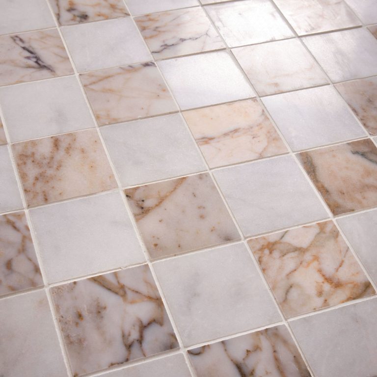 Arabescato Gold Marble Checkerboard Mosaic