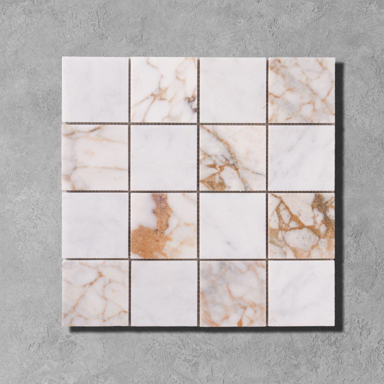 Arabescato Gold Marble Checkerboard Mosaic