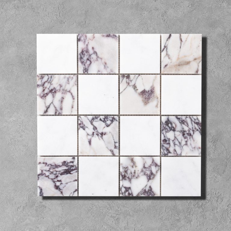 Arabescato Viola Marble Checkerboard Mosaic