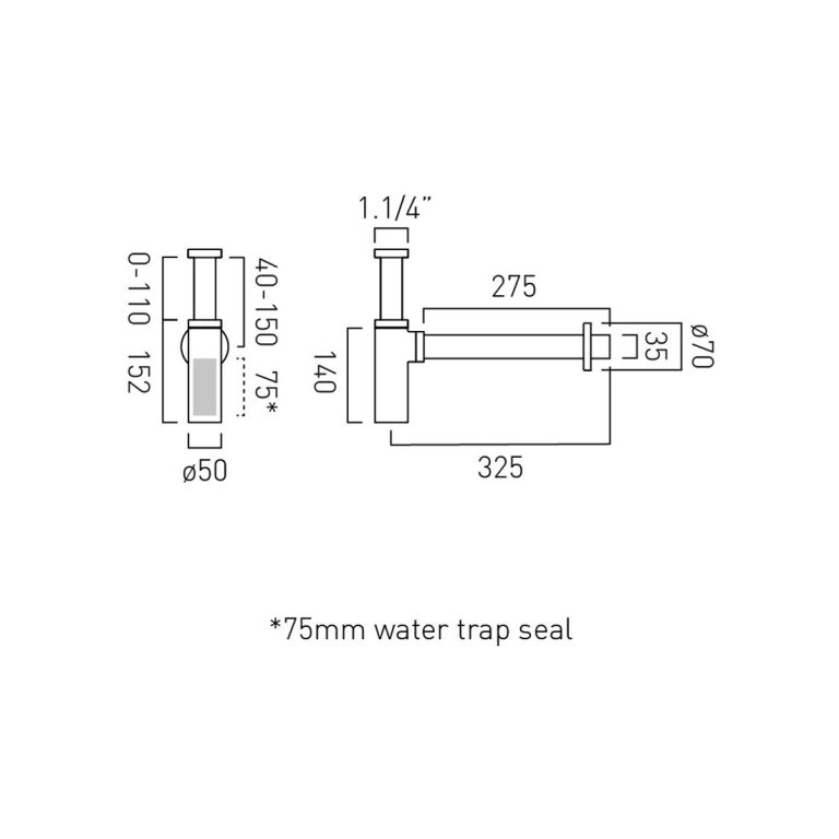 Contemporary Round Bottle Trap 1.1/4” with 35mm Outlet - Chrome