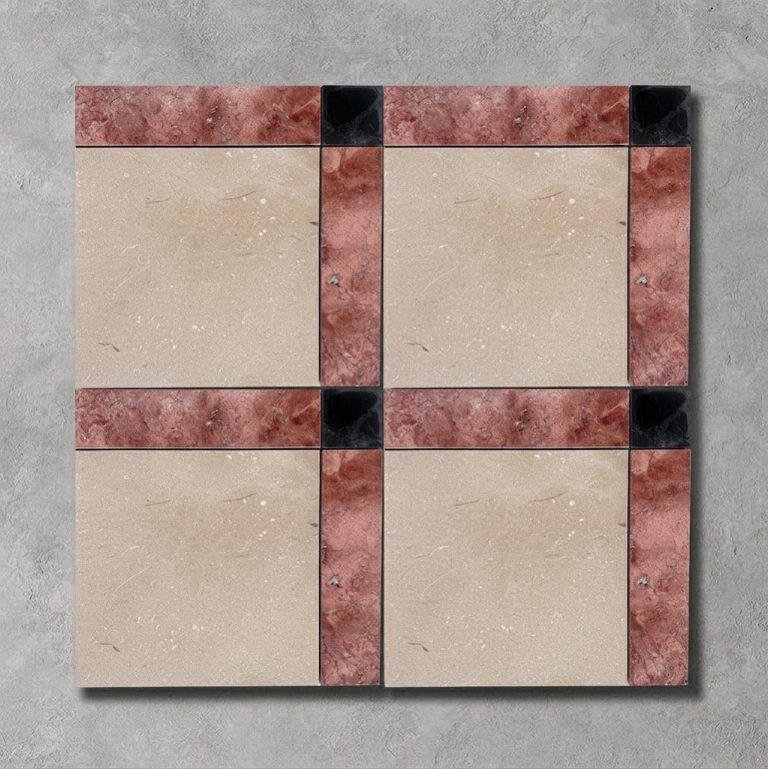 Pink Travertine and Limestone Marble Savoy Frame Mosaic Tiles