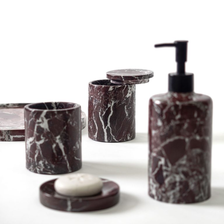 Rosso Levanto Marble Soap Dispenser Set