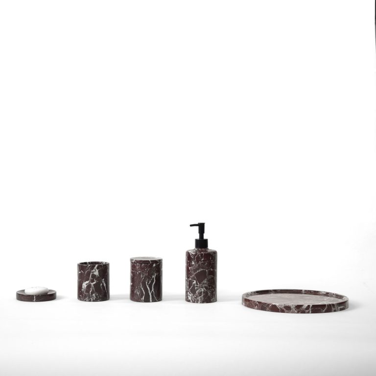 Rosso Levanto Marble Soap Dispenser Set