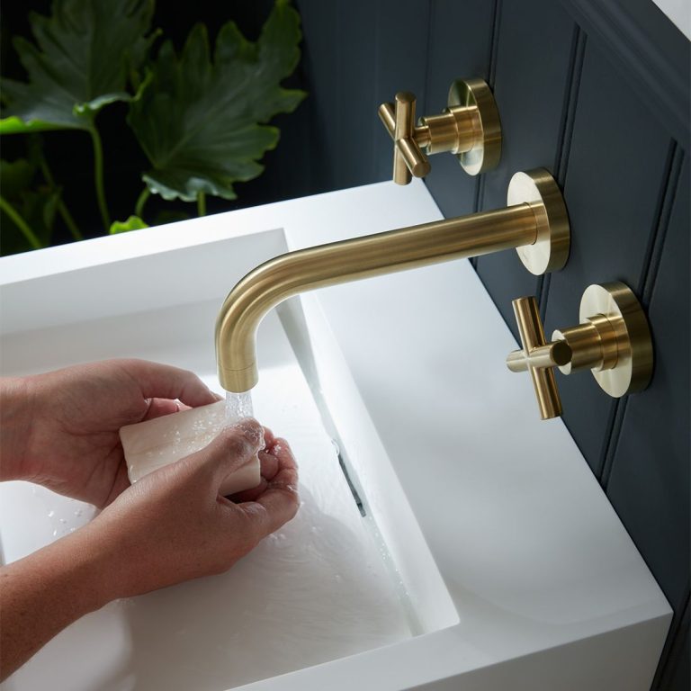 Wall Mounted Basin Mixer 200mm Spout - Gold