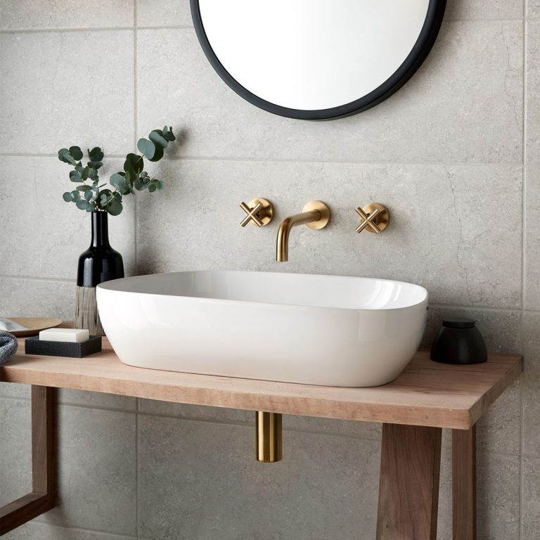 Wall Mounted Basin Mixer 200mm Spout - Gold