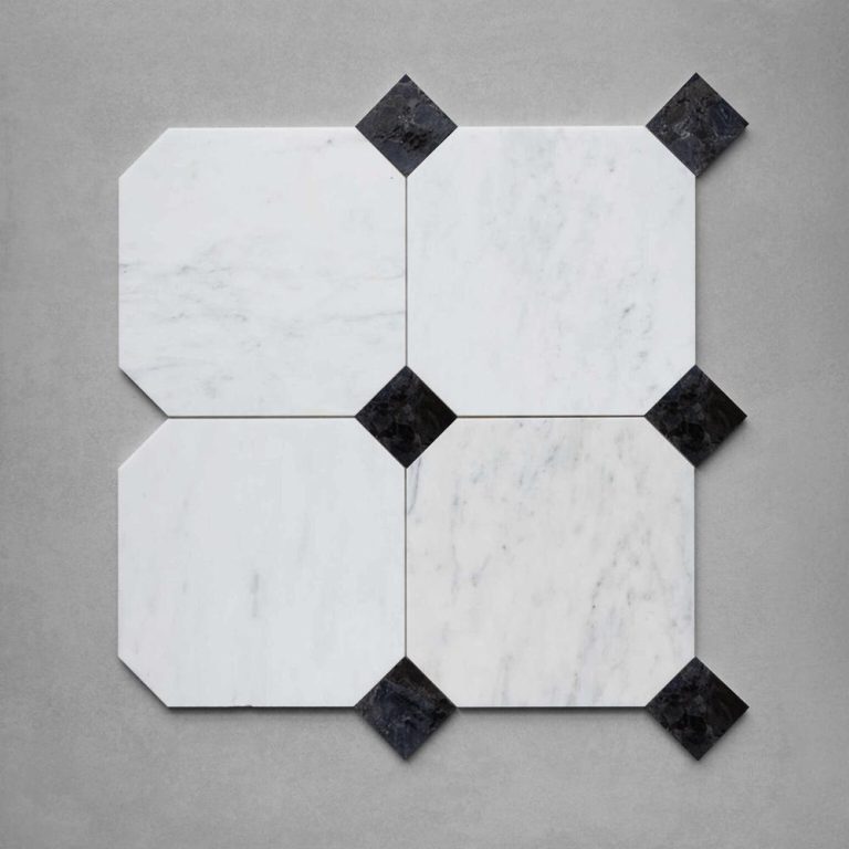 Calacatta White Octagon Marble Tile Black Emperador