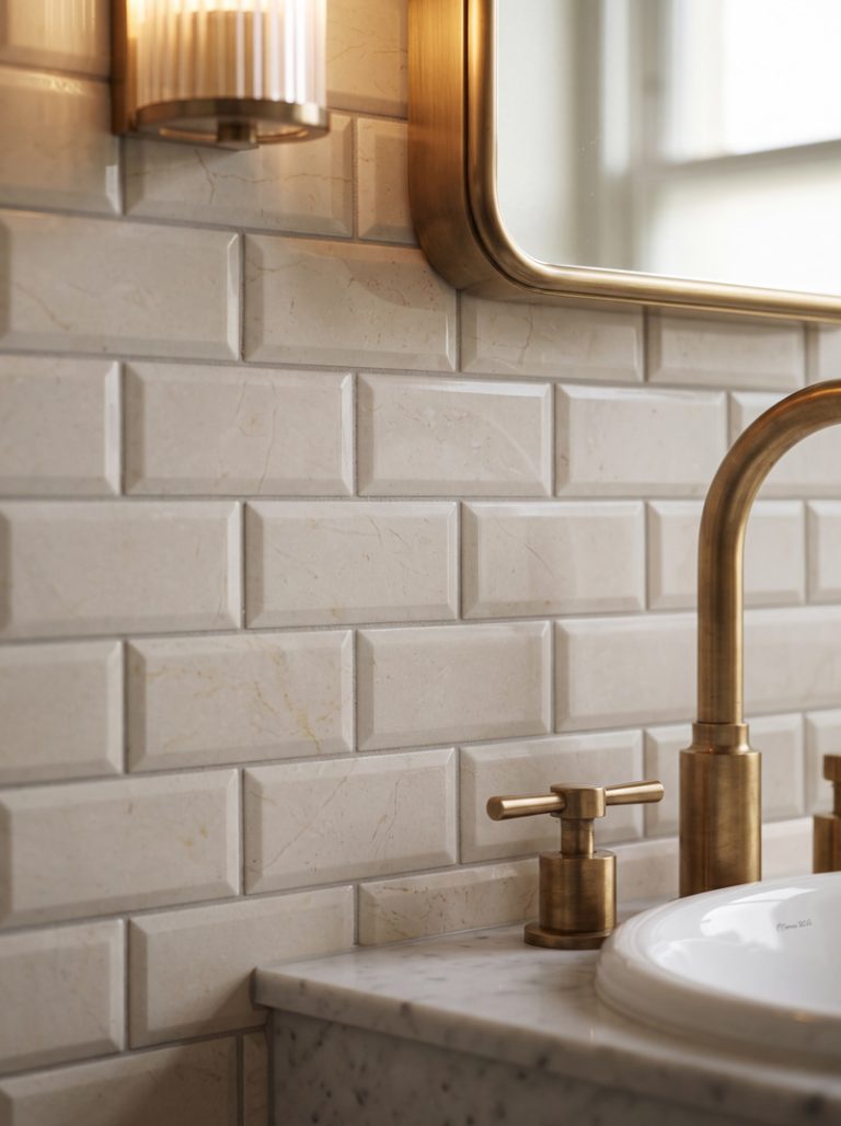 White Emperador Marble Bevel Metro Tiles