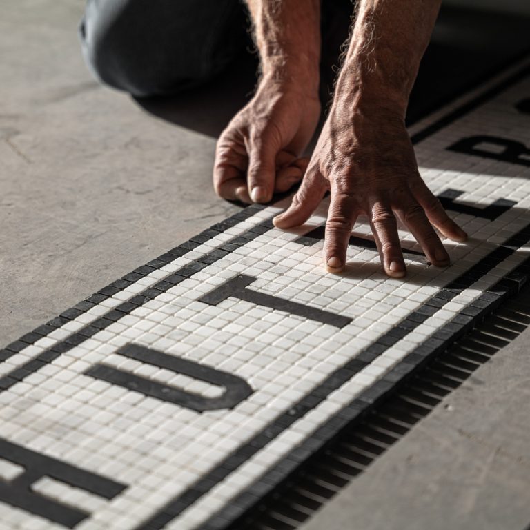 Black & White Typographic Marble Mosaic Lettering