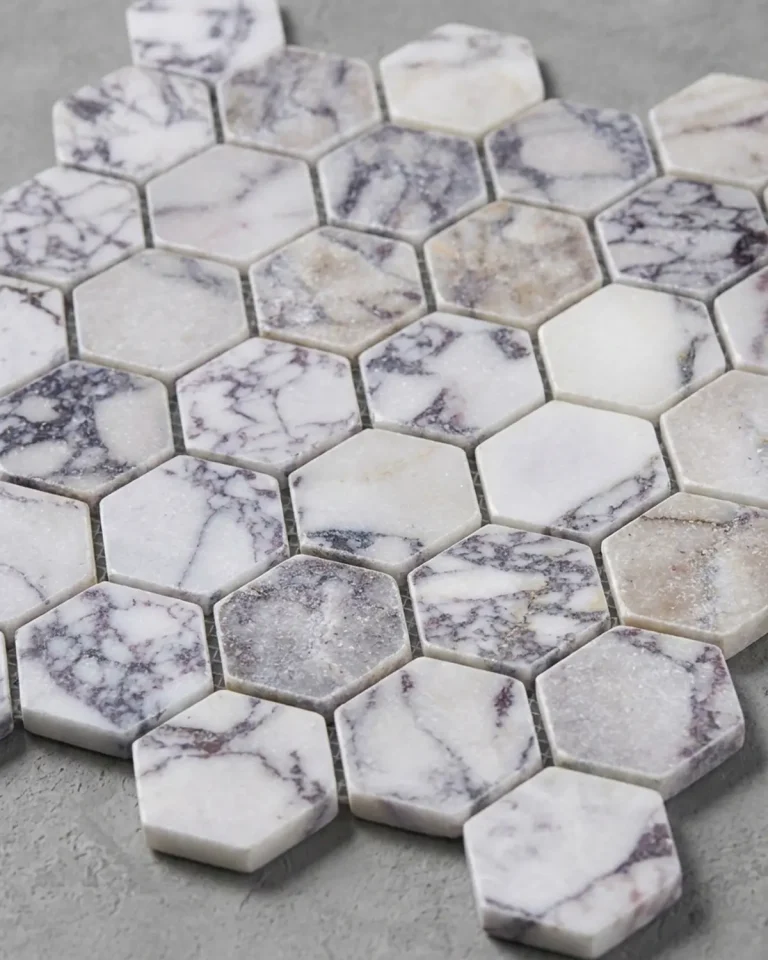 Calacatta Viola Hexagon Marble Mosaic with expressive purple and grey natural veining
