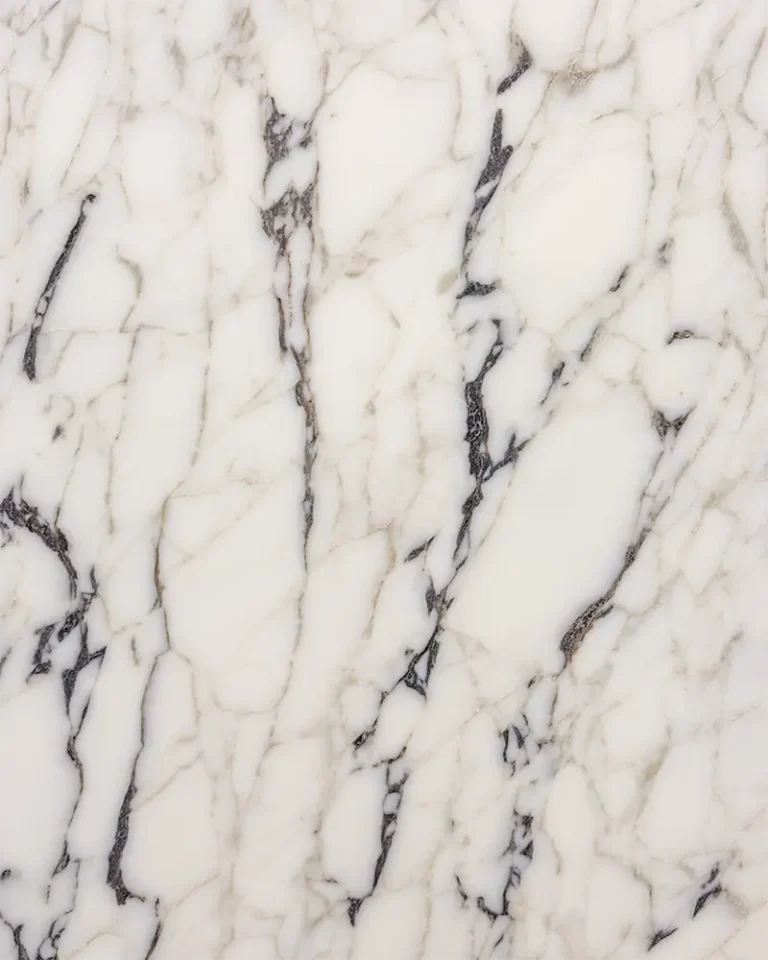 Arabescato Viola honed marble slab with white background and dramatic violet veining
