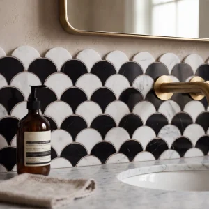Aegean and Nero Black Marble Scallop Shell Mosaic