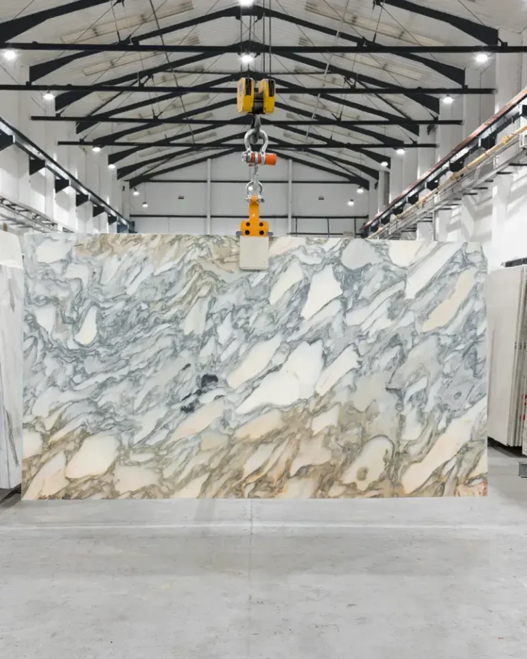 Arabescato Apuano honed marble slab with light background and distinctive grey natural veining