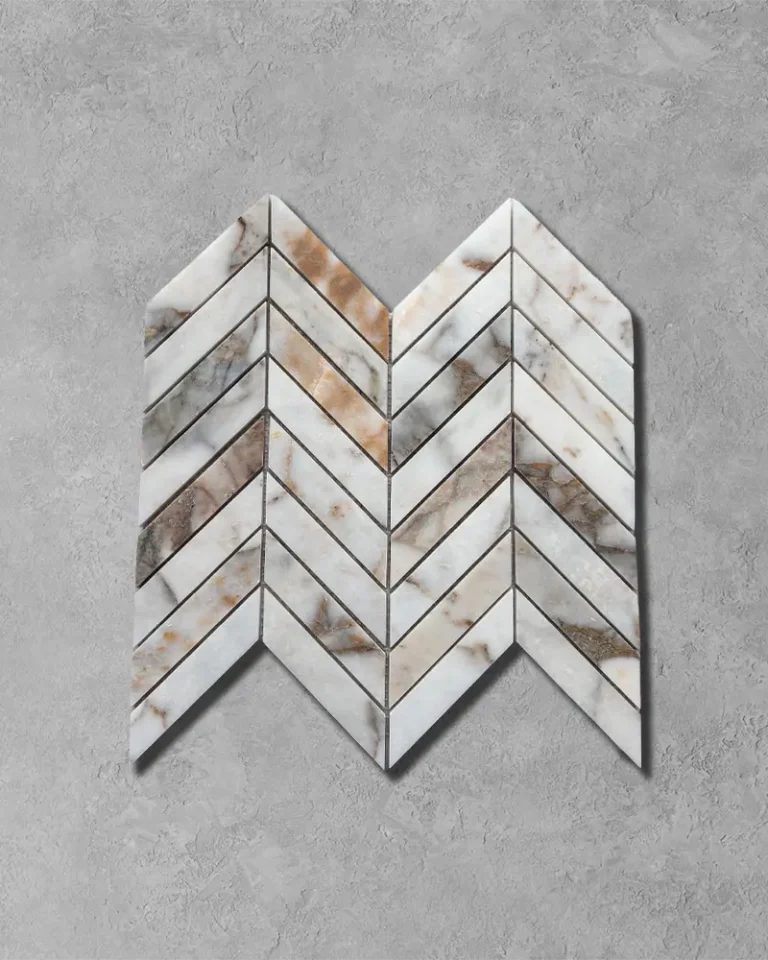 Arabescato Gold marble chevron mosaic with elegant gold and beige natural veining