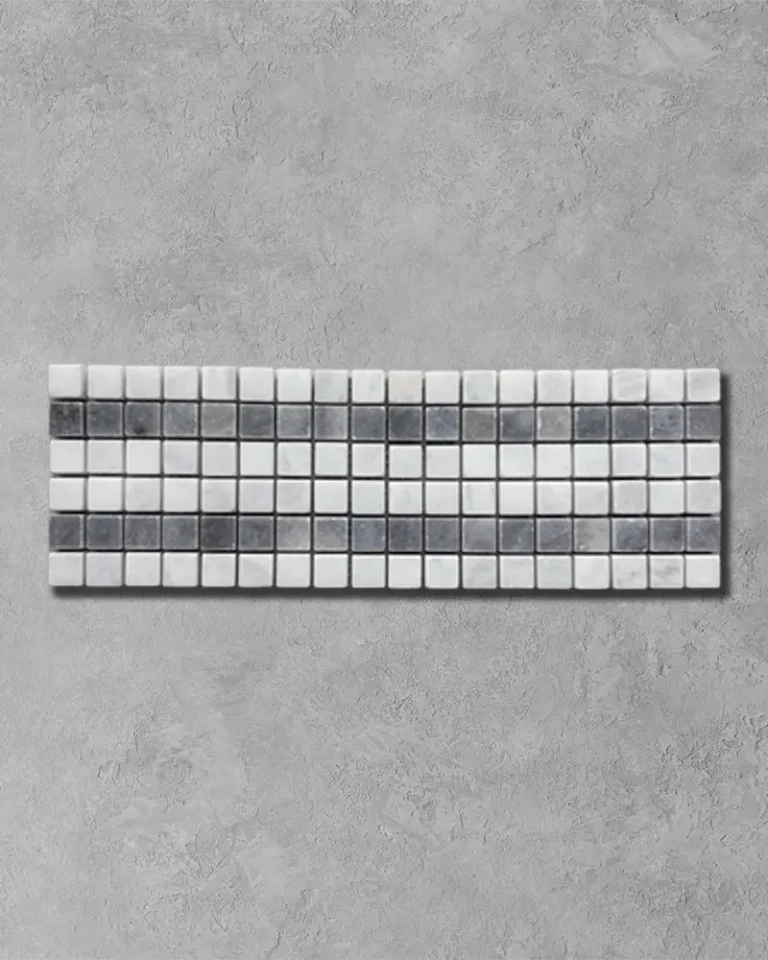 Calacatta Bluestone Tumbled Border Mosaic with contrasting natural marble and bluestone
