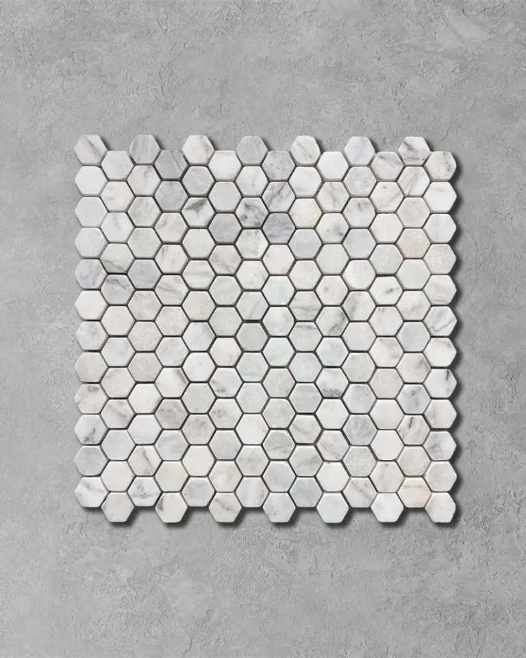 Calacatta White Marble Tumbled Penny Hexagon Mosaic