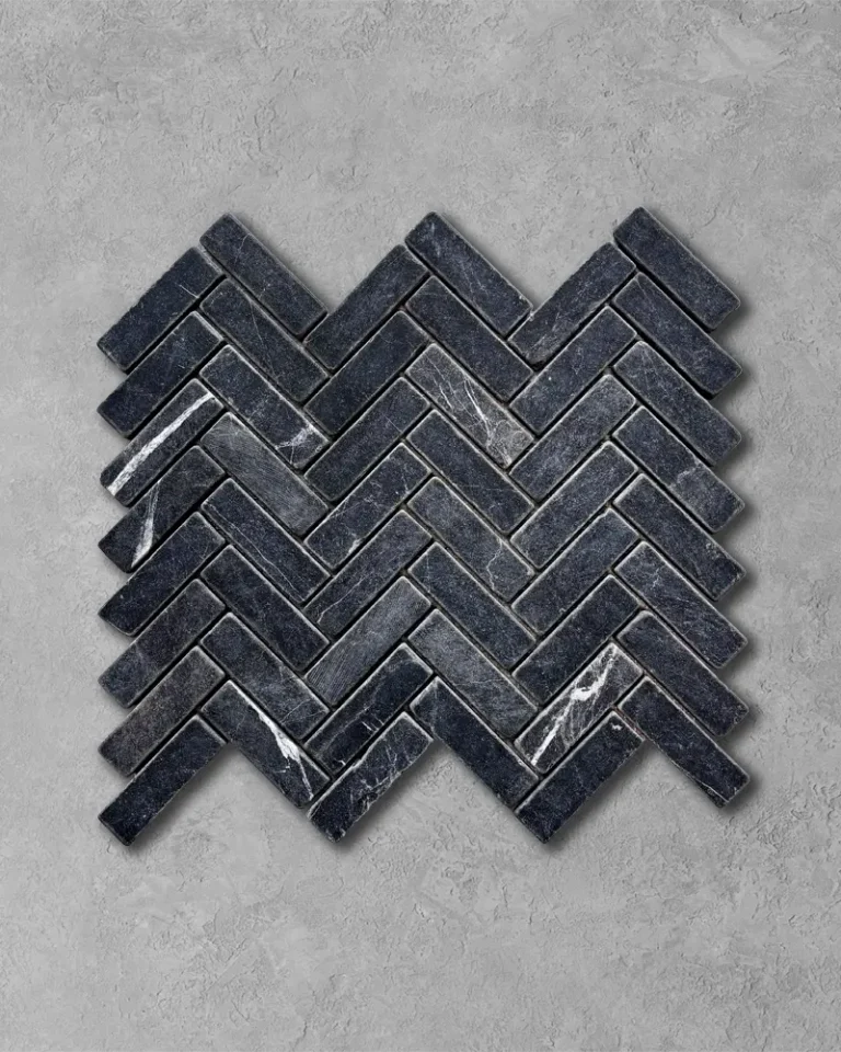 Nero Tumbled Herringbone black stone mosaic